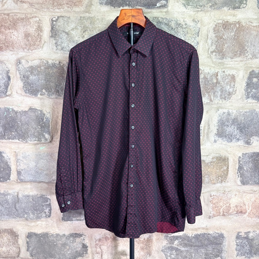 Report Collection Mens XL Burgundy‎ Black Micro Diamond Button Down Shirt Office